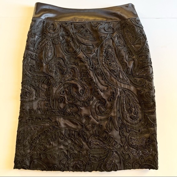 Lafayette 148 New York Skirt Hand Beaded Lace Detailed Pencil in Black Sz 10 - Picture 1 of 8